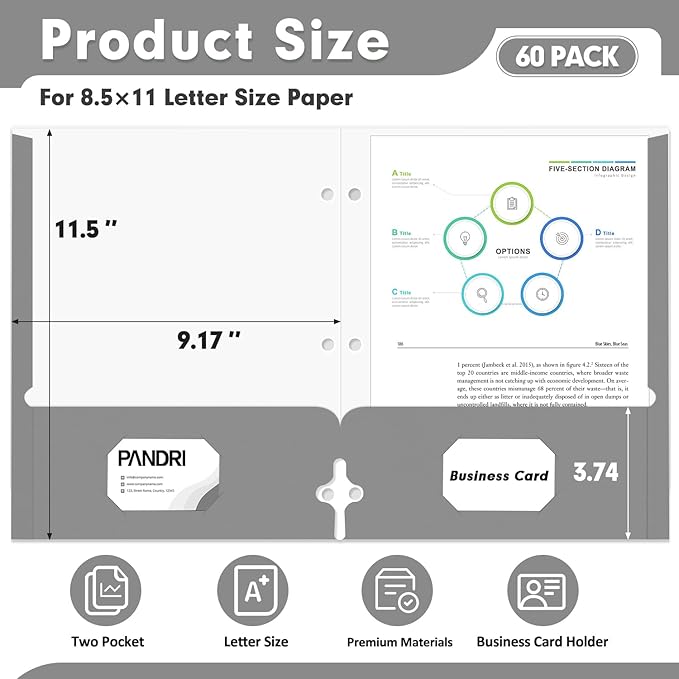Two Pocket Portfolio Folders, PANDRI 60 Pack 3 Hole Punched 2 Pocket Folders - Image 2