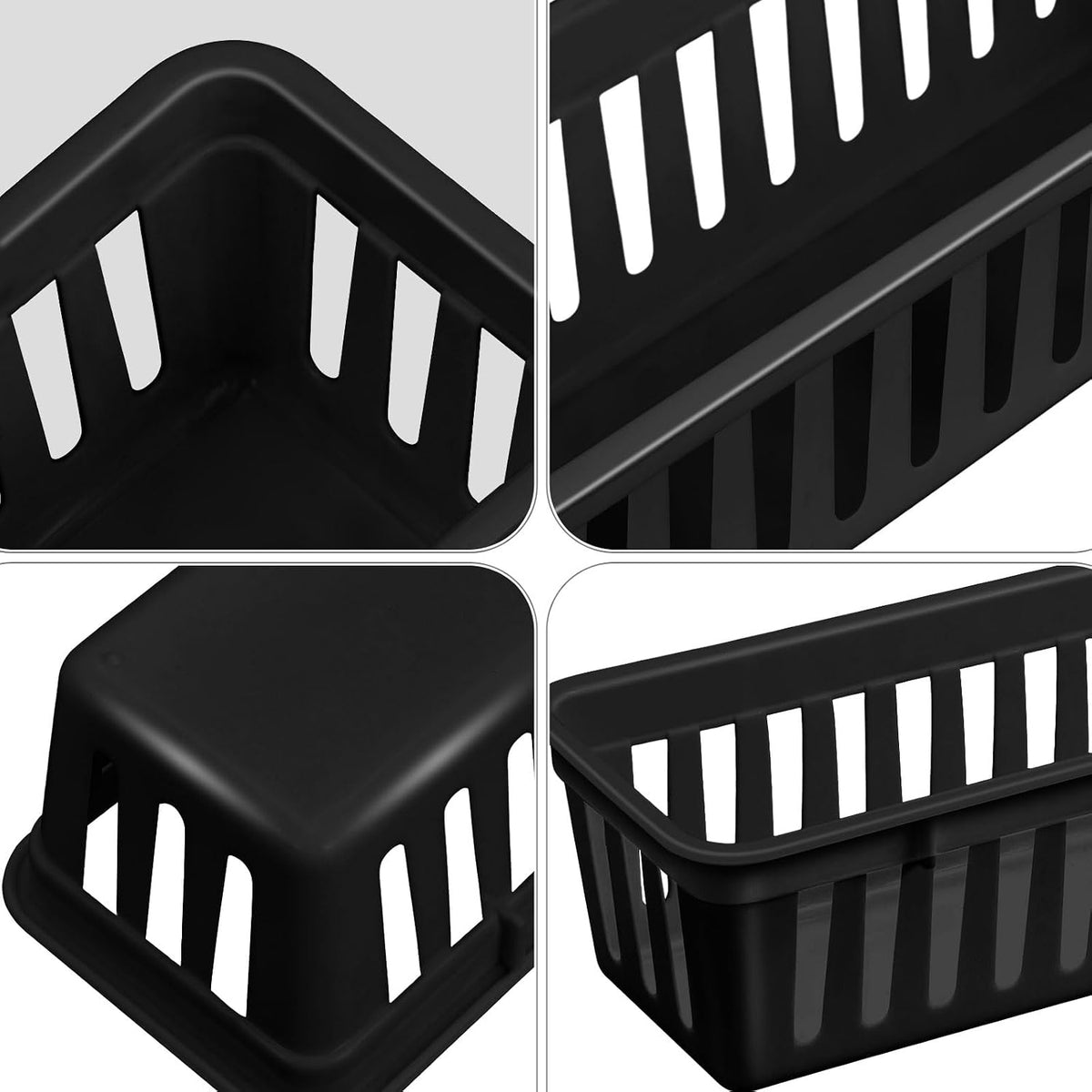 Domensi 24 Pack Slim Plastic Storage Basket Tray Organizer, Black