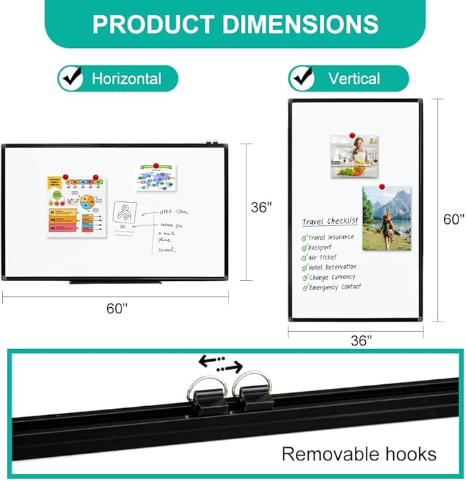 XIWODE Large 36x60 Inch Magnetic Dry Erase Whiteboard，Black Aluminum Frame - Image 2