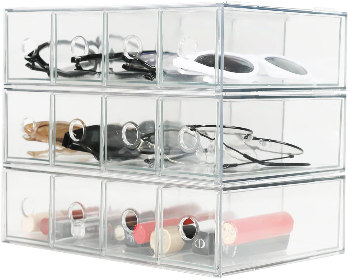 3-Piece Acrylic 12-Drawer Desktop Stacking Organizer