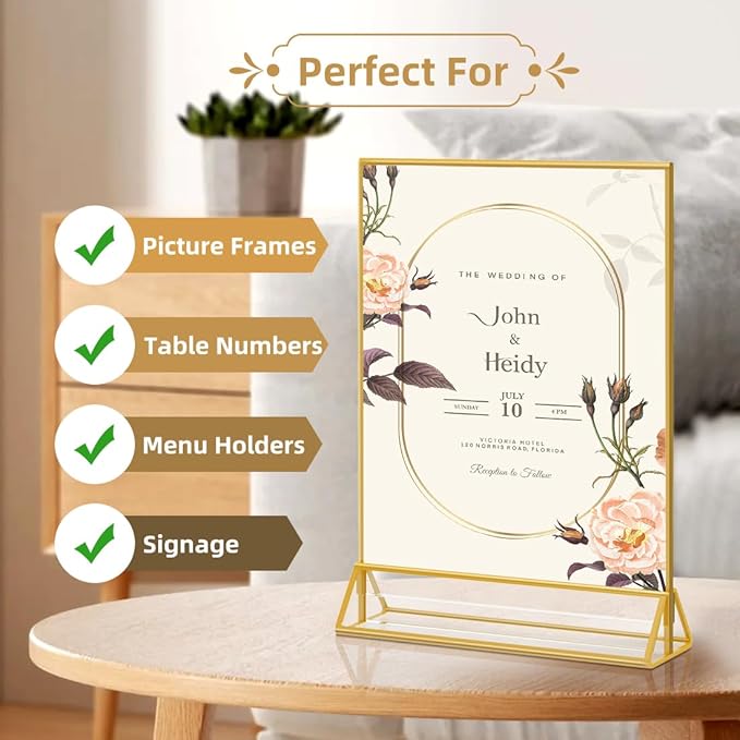 PPH-Sisy 8X10 Gold Frames Double Sided Acrylic Sign Holder Tabletop Picture - Image 3