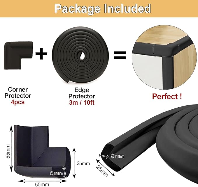Baby Proof Corners and Edges Protector 10ft Edge+4 Corner Guard, Fireplace Baby - Image 6