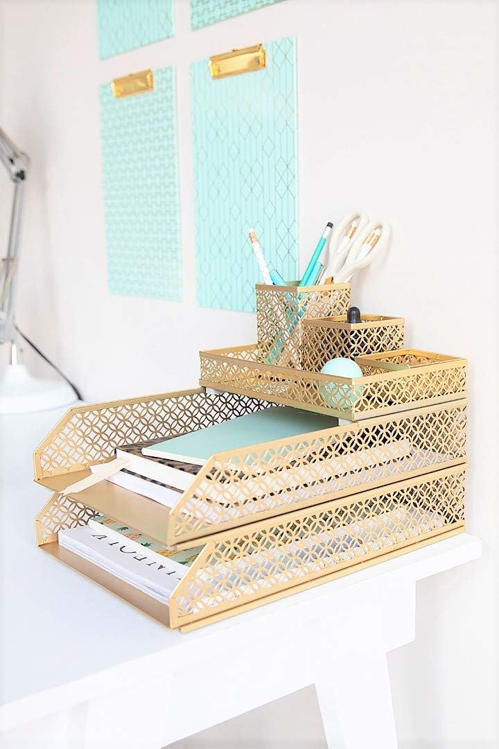 BLU MONACO | Gold Desk Organizer Set for Women 6 Piece | Mail Sorter Organize...