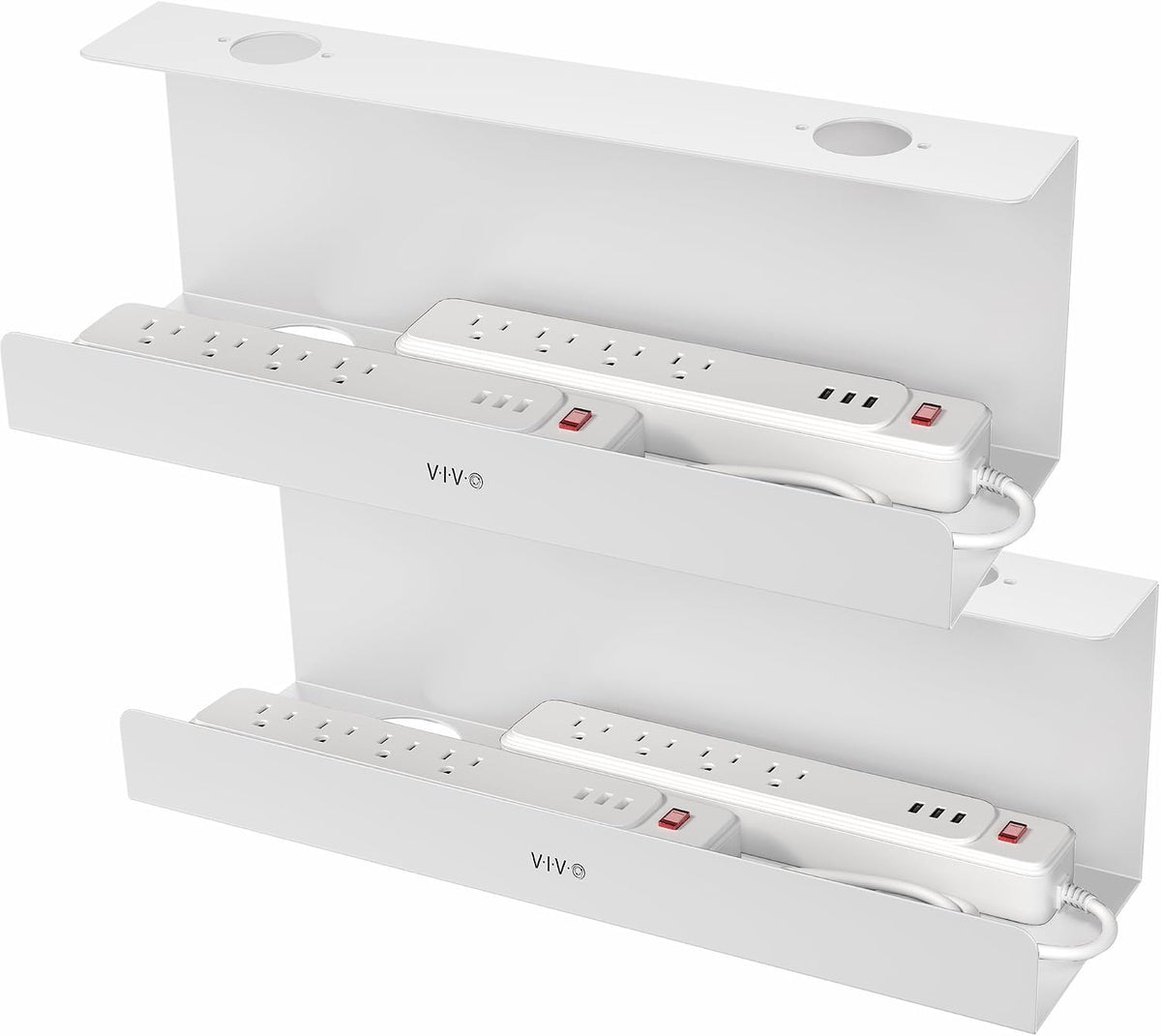 VIVO 2 Pack White 17 inch Extra Deep Cable Management Tray, DESK-AC16-2CW