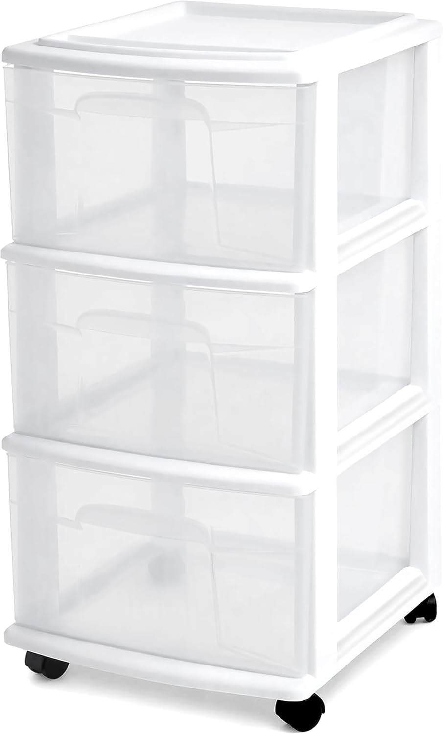 HOMZ Drawer Tower, 3-Tier Storage Cart with Removable Wheels, White Frame