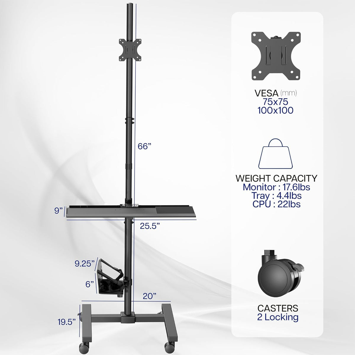 VIVO Mobile Computer Cart with Monitor Mount