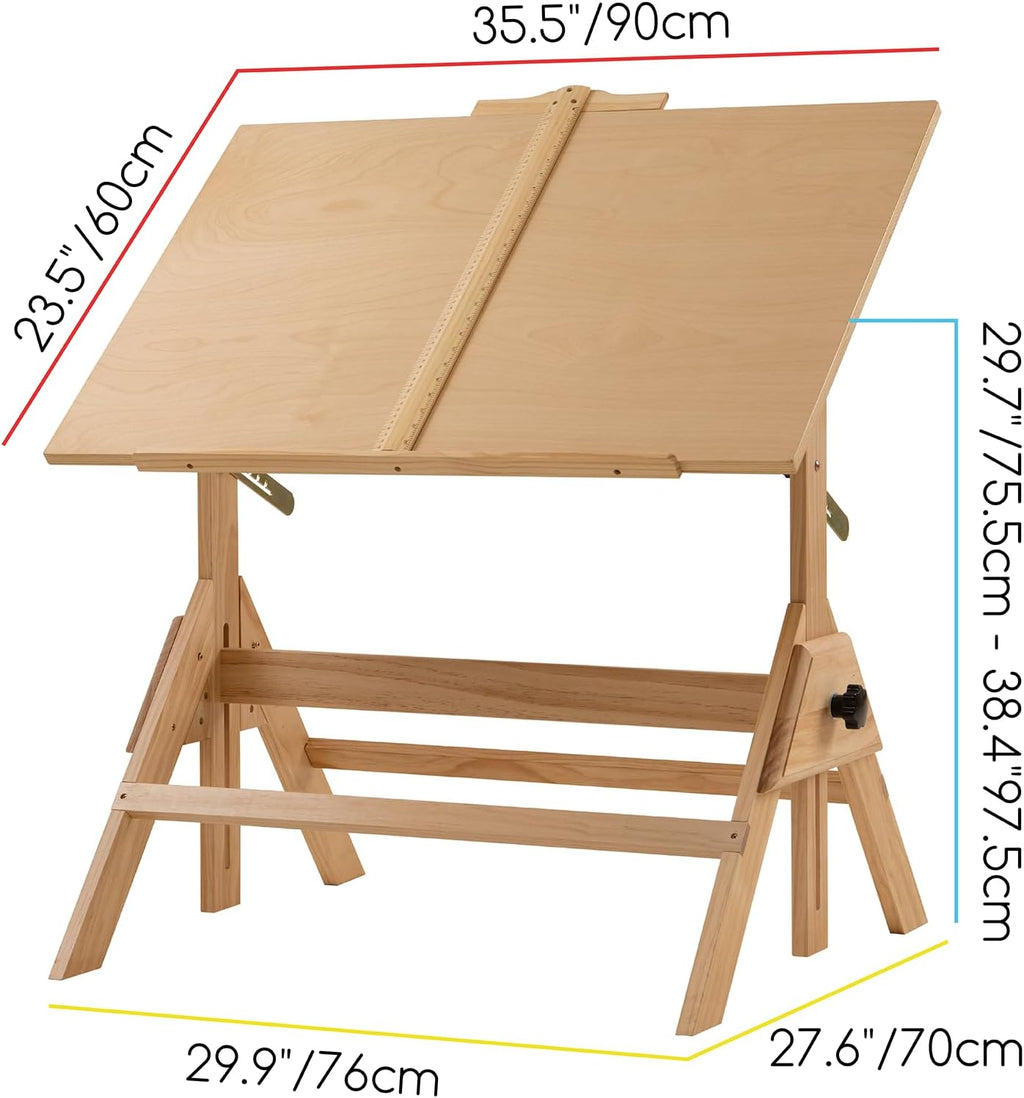 MEEDEN Wood Adjustable Drafting Table: 35.5" x 23.5" Art Drawing Desk | Art Table with Various Height & Tiltable - Rustic Artist Desk with Pencil Ledge and Ruler for Writing Reading Graphic Design