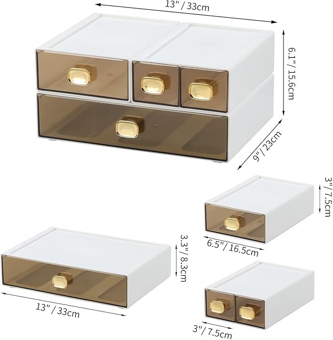 OSteed Spacious Desktop Storage Box, 1 Large 1 Middle & 2 Small Storage Drawers - Image 3