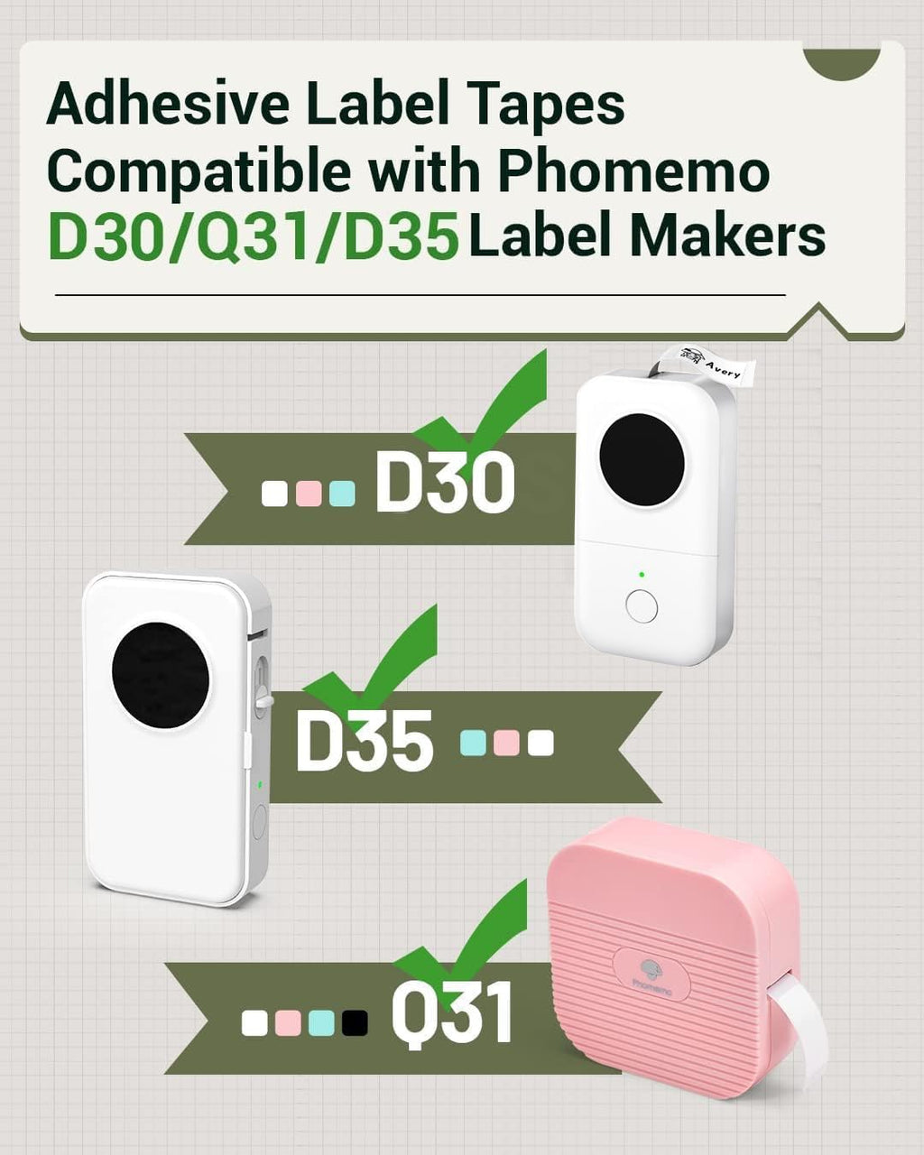 Phomemo Labels, D30/D30D Label Tape, Continuous Labels 0.59"×19.69ft | Name Labels, Print Master Labels Refills, Thermal Self-Adhesive, Black on White, Home/Office/School Use, 3-Roll