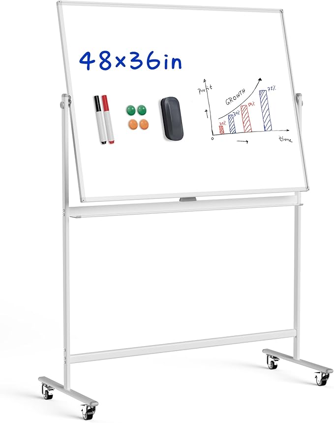Rolling Whiteboard/w Height Adjustable, Mifuro 48 x 36 Large Portable Dry Erase by MifuroOfficeProduct