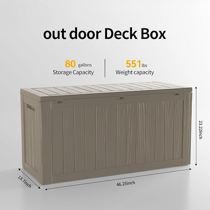 PATIOEASY Outdoor Storage Box 80GAL Waterproof Resin Deck Box, UV-Resistant - Image 2