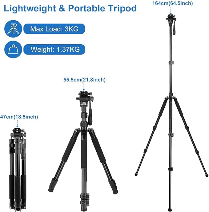 PULUZ 64"/164cm Video Tripod, Metal Camera Tripod - Image 2