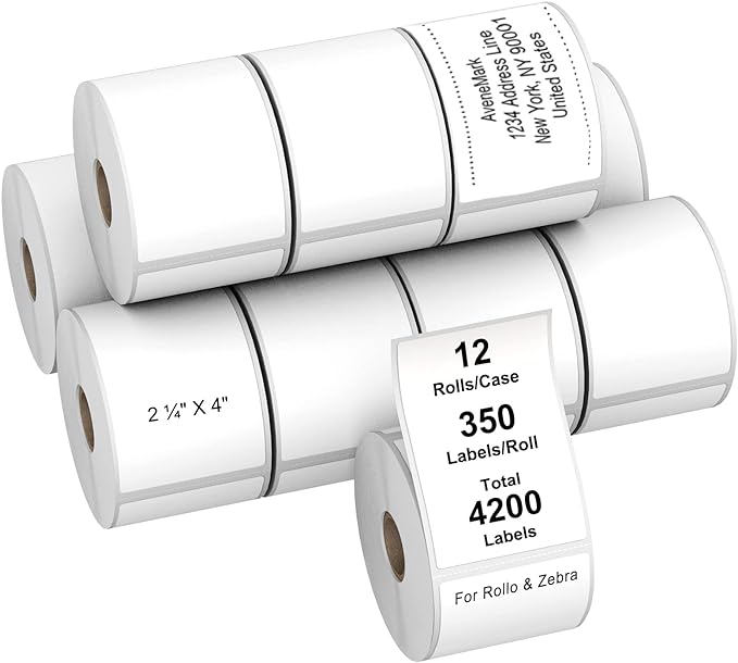 AveneMark 12 Rolls Direct Thermal Label 2.25" x 4" Shipping Labels by AveneMark