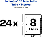 Avery Big Tab Insertable Dividers for 3 Ring Binders, 8-Tab Set, Buff Paper, Clear Tabs, Binder Divider Value Pack of 22224, 24 Sets Total (11115)