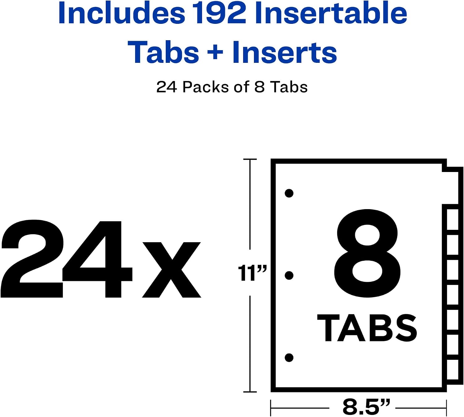 Avery Big Tab Insertable Dividers for 3 Ring Binders, 8-Tab Set, Buff Paper, Clear Tabs, Binder Divider Value Pack of 22224, 24 Sets Total (11115)