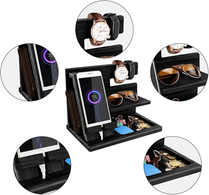 Gifts for Men Bedside Organiser Wood Phone Docking Station Dad Birthday Gifts - Image 2