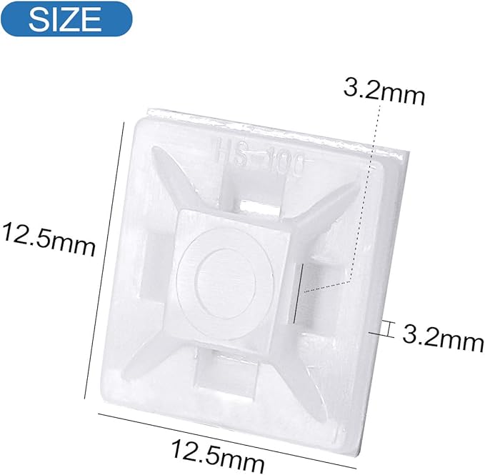 XHF 200 PCS 1/2" White Self Adhesive Cable Zip Tie Mounts Wire Cable Clips - Image 3