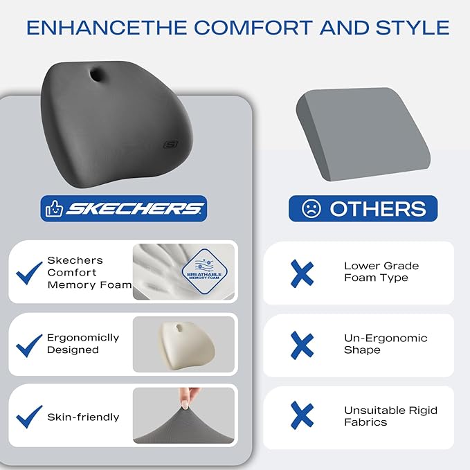 Skechers Lumbar Support Pillow for Office Chair, Memory Foam Lumbar Pillow - Image 5