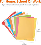 Amazon Basics Durable Multicolor 3-Ring Binder Plastic Divider Set - Image 6
