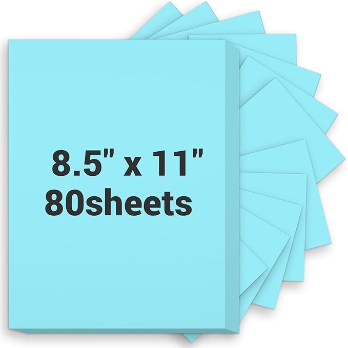 Cardstock 8.5 x 11, Thick Printer Paper 75 lb/200 gsm, 80 Sheets Card Stock Blue by Glyanlee