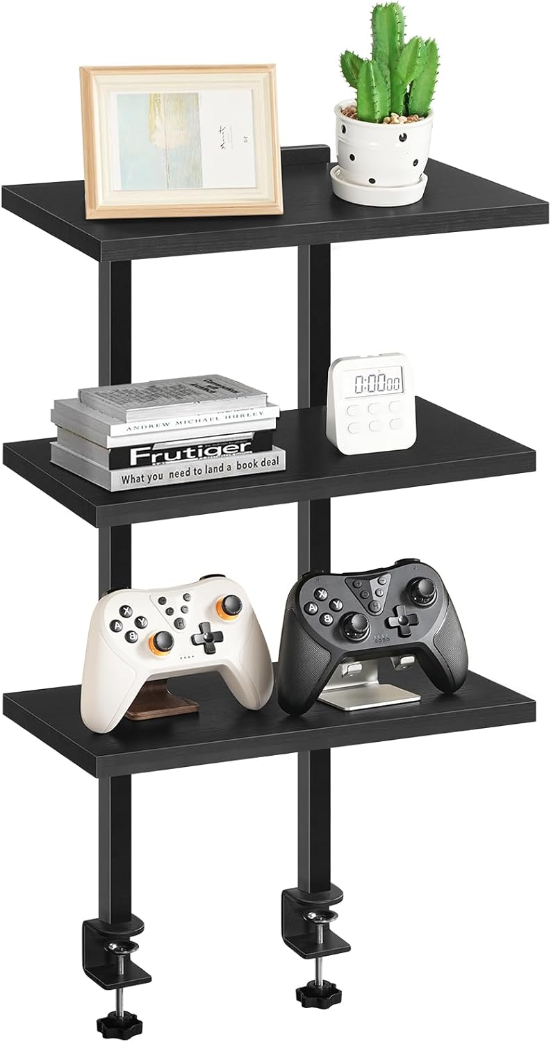 mahancris clamp on desk organizer, 3-tier desktop bookshelf, view 9