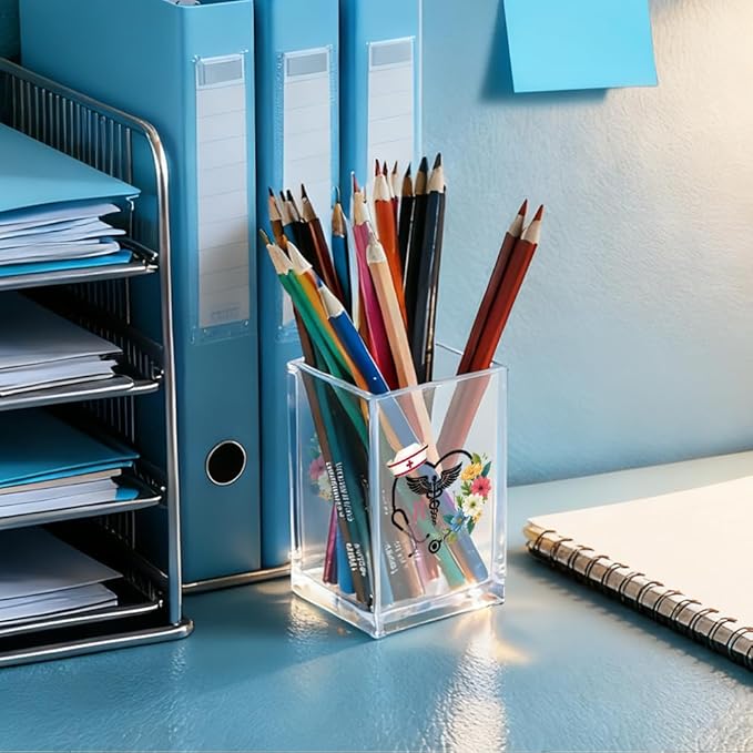 QYUVK RN Acrylic Pencil Holder Cup, Floral Stethoscope Pen Holder - Image 4