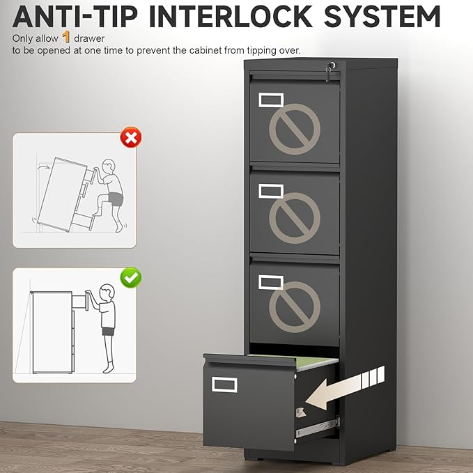4 Drawer File Cabinet with Lock, High-Capacity Vertical Metal Filing Cabinet - Image 8