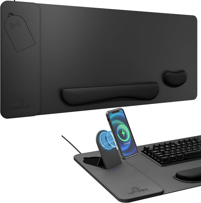 15W Magnetic Charging Mouse Pad with Foldable Ergonomic Tilt Phone Stand
