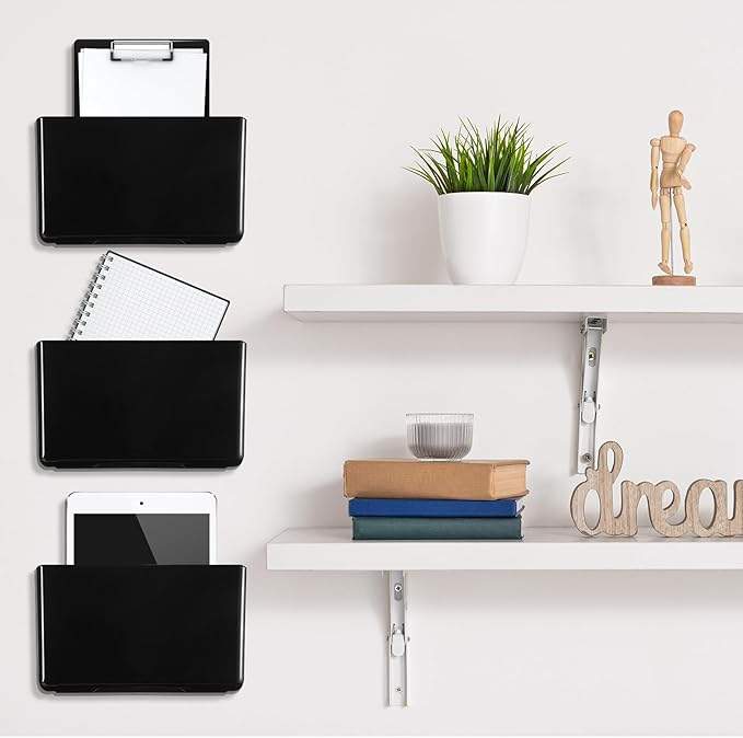 Tenceur 10 Pcs Single Pocket Wall Mount File Holder Black Plastic Wall Pocket - Image 4