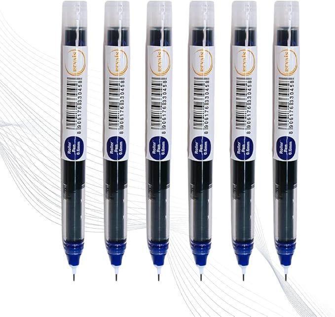 REVAIS Blue Gel Pens Pack of 6 | 0.6mm Smooth Writing Rollerball Pen | Premium by REVAIS