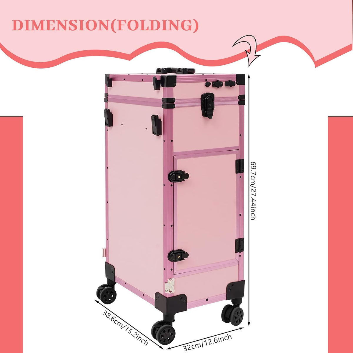 Rolling Makeup Train Case with 4 Drawers&Mirror, Foldable Makeup Nail Des...