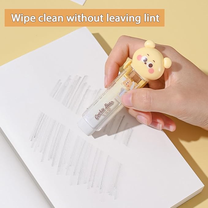 3PCS Retractable Pencil Eraser, Cute Erasers, Kawaii Bear Eraser in Three Colors - Image 6