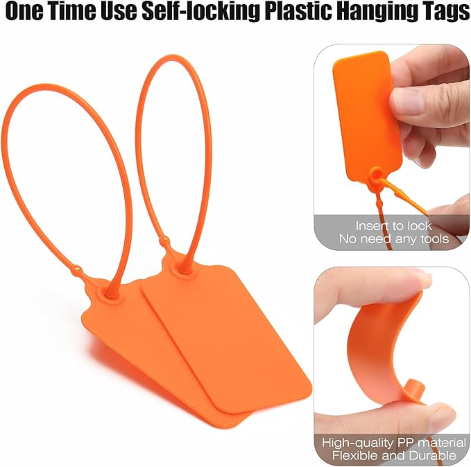 100 Orange Blank Plastic Tags for Labeling Waterproof Hanging Labels Writable - Image 5