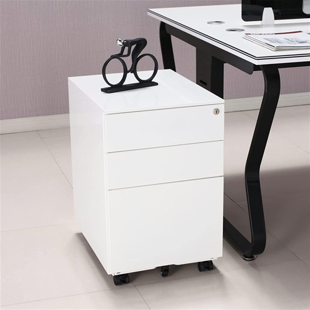 File Cabinet Three Drawers Side Pull Metal File Cabinet White Iron Chest of Drawers for Home Office Furniture 30 * 45 * 60Cm,