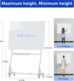 Mobile Glass Whiteboard, 48 x 36 inch Glass Board/w Height Adjustable, Large - Image 3