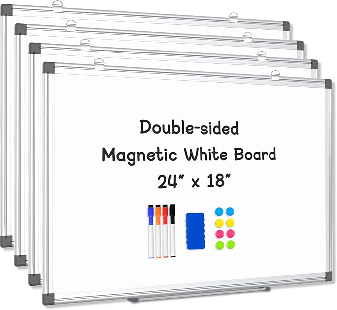 AMUSIGHT 4 Pack Double-Sided Magnetic Whiteboard, Aluminum Frame White Board by AMUSIGHT