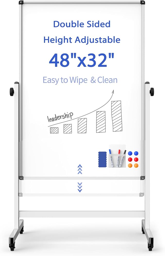 Rolling Whiteboard on Wheels, Double-Sided Magnetic Dry Erase Board by WOREEY