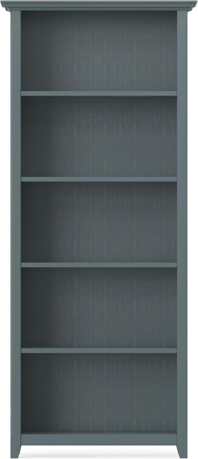 SIMPLIHOME Amherst 70" Tall Solid Wood 5-Shelf Bookcase in French Blue