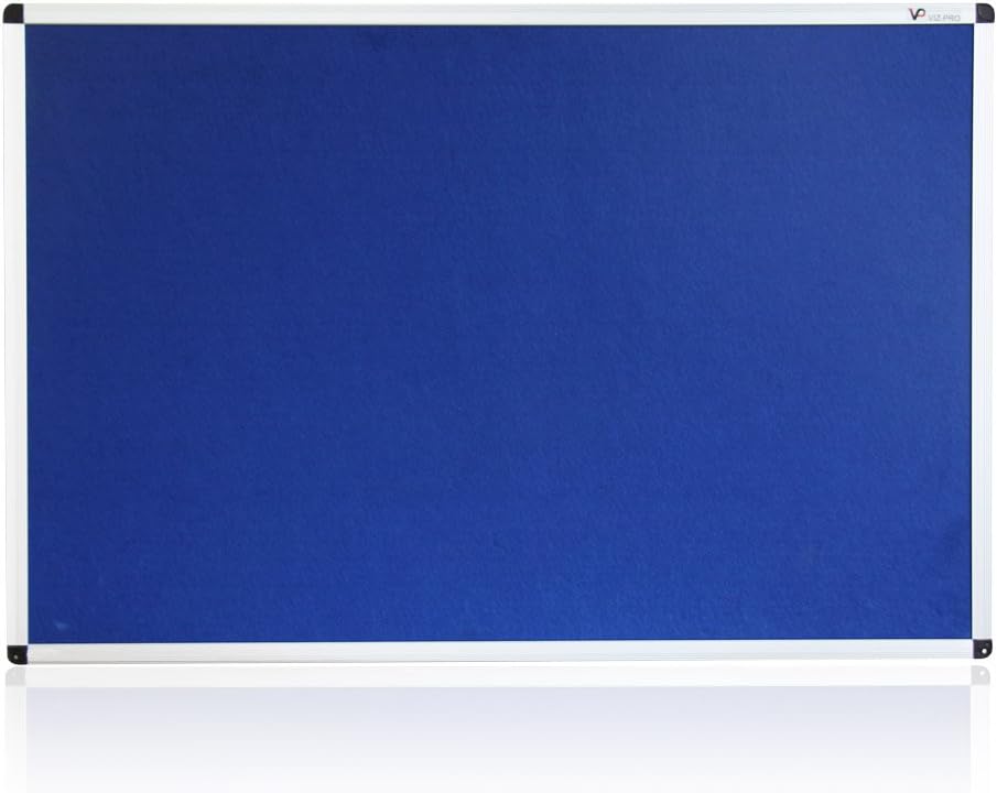 VIZ-PRO Notice Board Felt Blue, 48 X 36 Inches, Silver Aluminium Frame