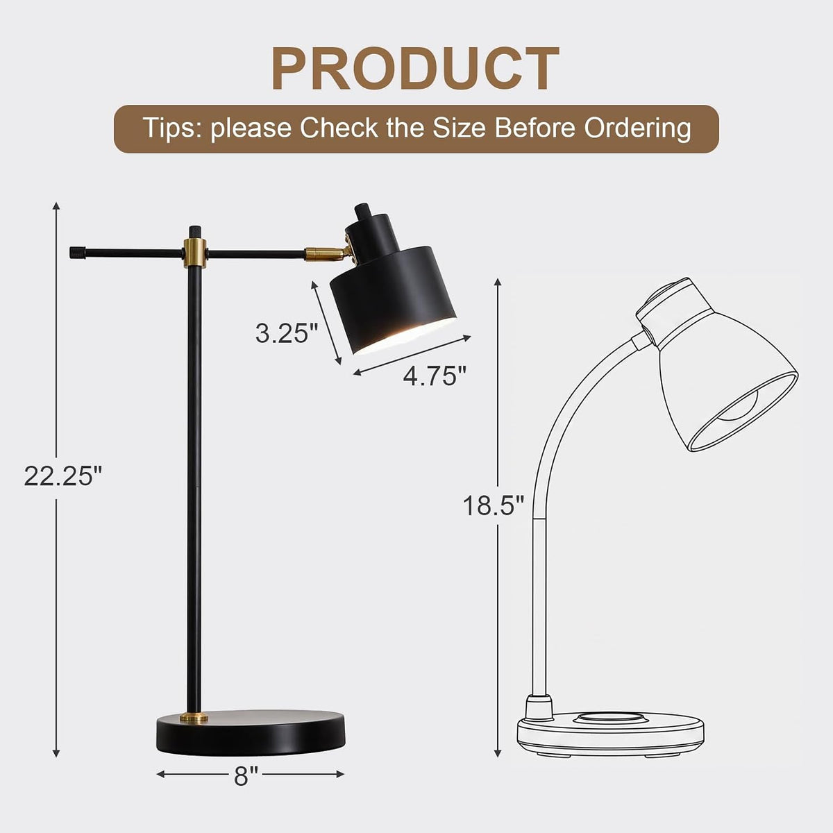OYEARS 22.2" Modern Desk Lamp, Metal Table Lamp with LED Bulb, Adjustabl...