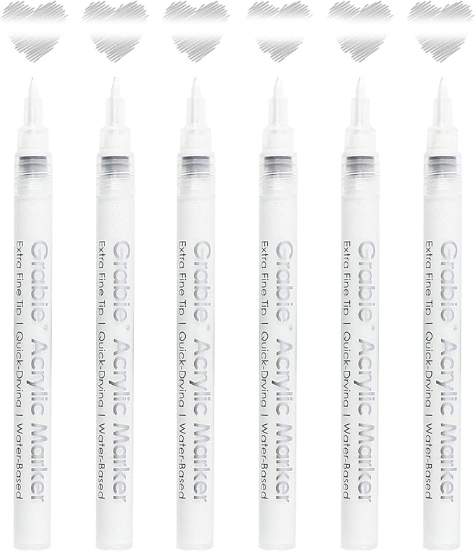 Grabie 6 White Extra Fine Tip Acrylic Paint Marker Set, 6 Pack, 0.7mm Acrylic - Image 8