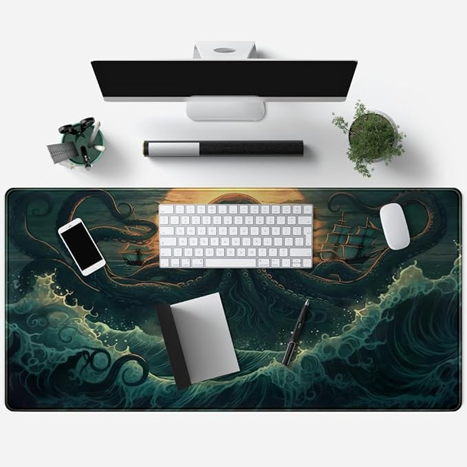Octopus Anime Desk Pad Ocean Large Mouse Pad Gaming, Extended Kanagawa Desk Mat - Image 3
