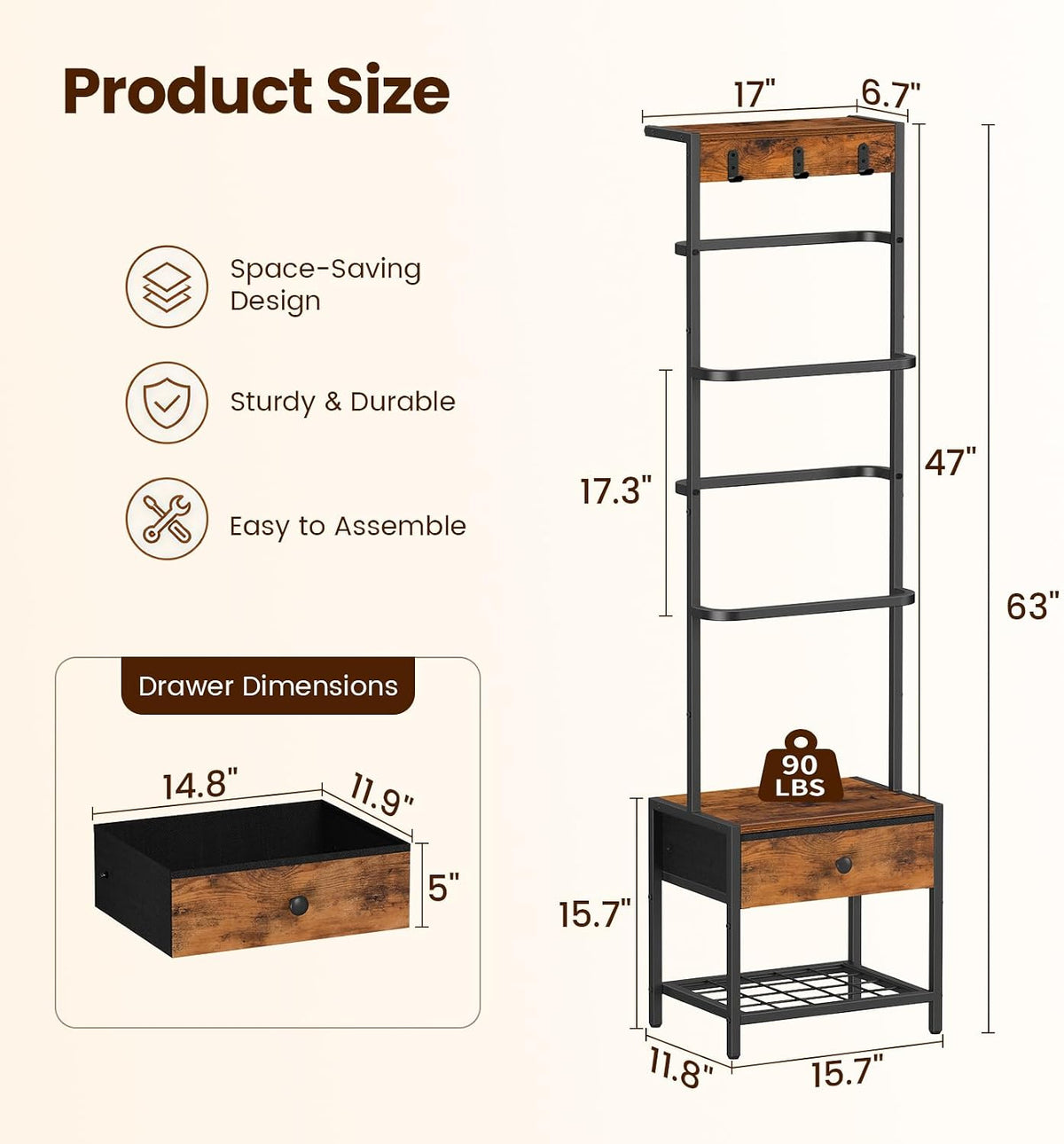 Snughome 8-Tier Blanket Ladder with Storage Drawer & Hooks for Living Room
