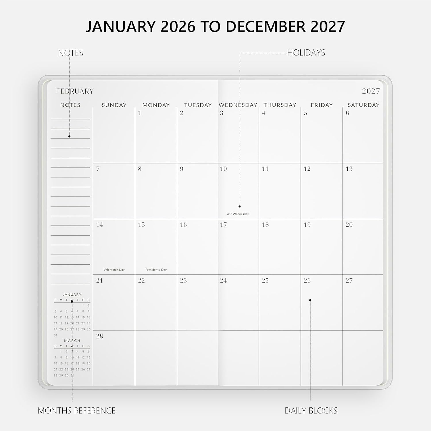Jotsome Pocket Calendar 2026-2027, 3.5" x 6.4", Spring | 2 Year Monthly Planner from Now to December 2027, Small Pocket Planner with PVC Cover for Purse