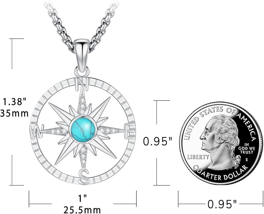 Compass Necklace for Women Men 925 Sterling Silver Pendant Urn Necklaces for - Image 3
