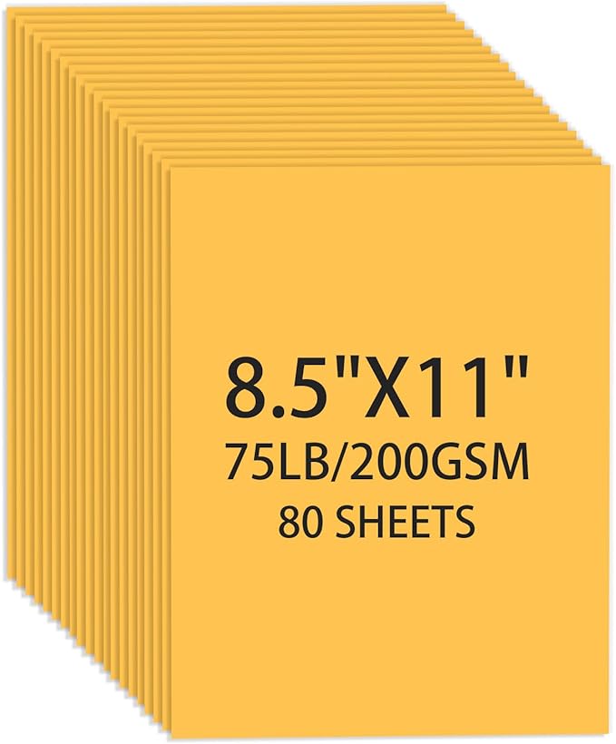 Yellow Cardstock 8.5 X 11, 80 Sheets Card Stock, 75lb/ 200gsm Copy Paper by Ciphyfee