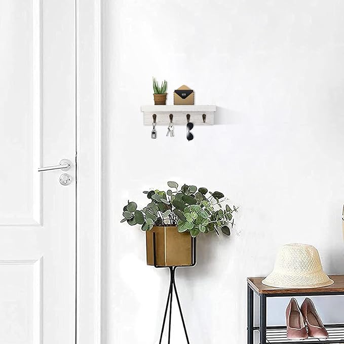 HRONRAD Rustic Key Holder for Wall, Farmhouse Wall Shelf - Image 5