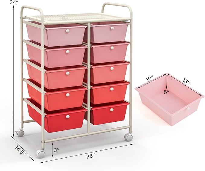 GLACER 10 Drawer Rolling Cart, Storage Cart - Image 3