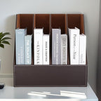 KINGFOM 4-Slot Wood Leather Document Files Holder Rack Stand Desk Files - Image 2