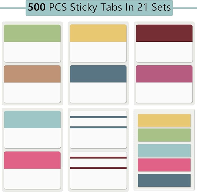 ELII 500 PCS Sticky Tabs 2 Inch Index Tabs, Colored Page Markers Repositionable - Image 2